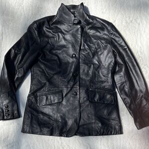 croft & barrow Black Leather Button-Front Jacket